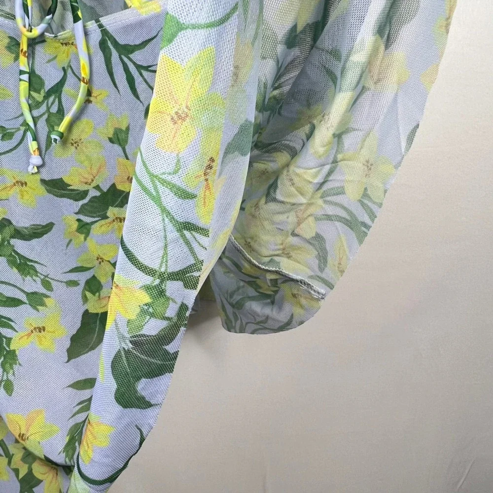 2-Piece Blue Floral Swim Dress Womens 3XL Ruched Mesh Tropical Beach Vacation